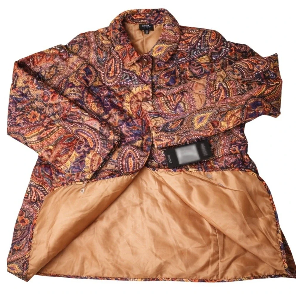 Jones New York Caramel Multi Paisley Quilted Travel Jacket M NWT